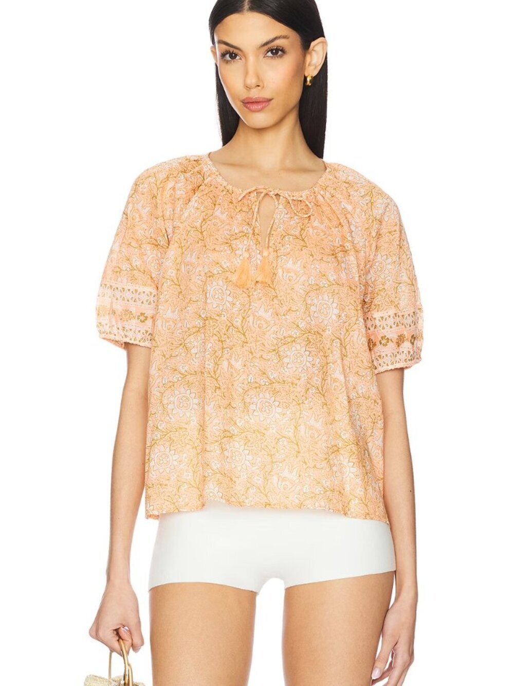 Cleobella Johana Blouse Cecil Blush Print 100% Organic Cotton Boho Vacation - XS